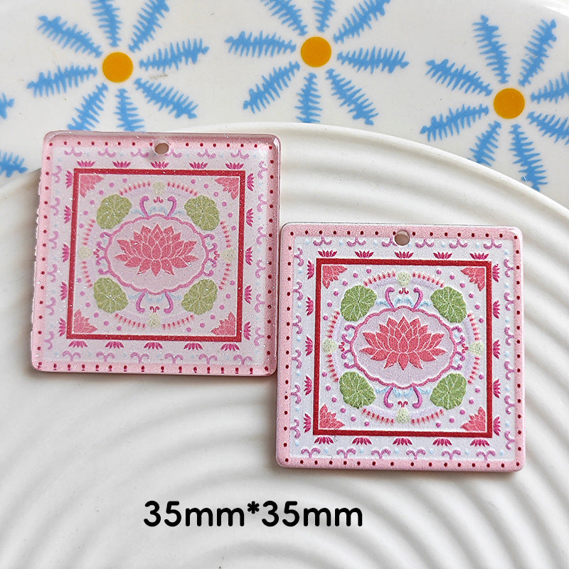 Wholesale 10pcs Double-sided Square Butterfly Bohemian Backboard Acrylic Jewelry Accessories DIY Pendant Holed Cartoon Characters